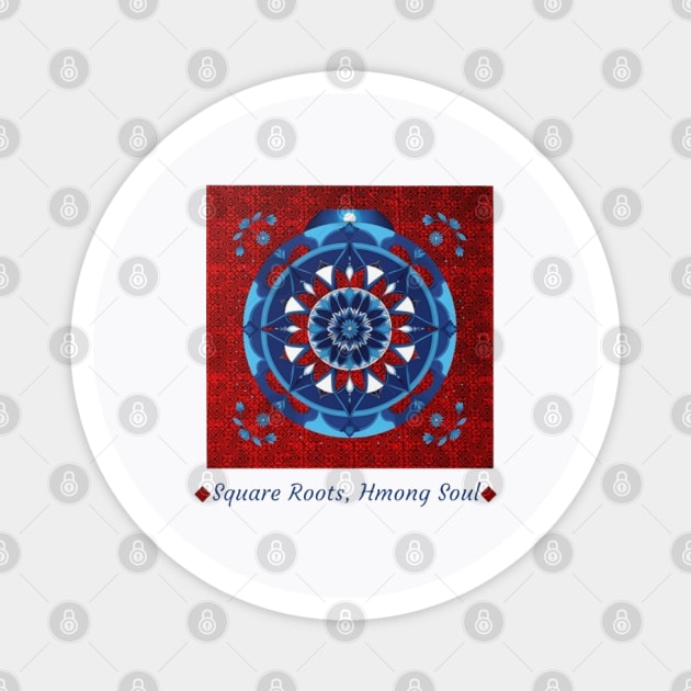 Square Roots, Hmong Soul – Tribal Mandala in Red & Blue Magnet by Pimcolle